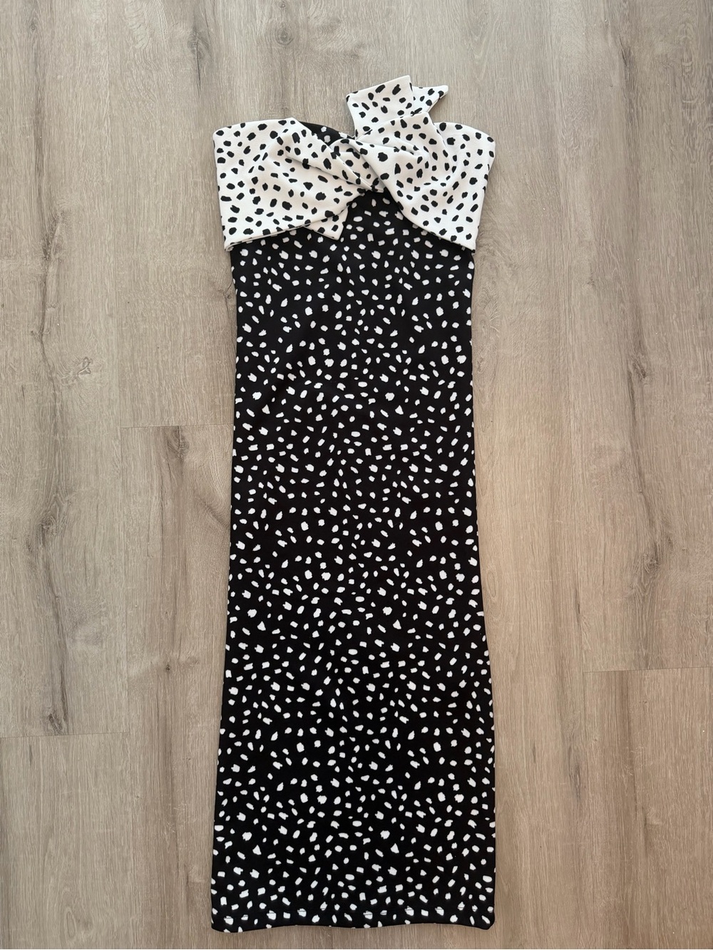 Topshop Black And White Polka Dot Strapless Dress